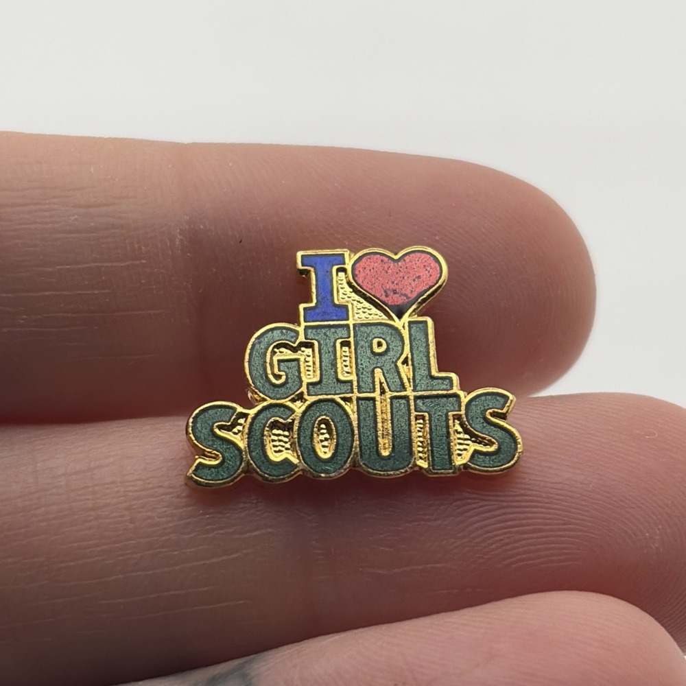 I Heart Love Girl Scouts Lapel Hat Pin Gold Tone Enamel Collectible Pinback